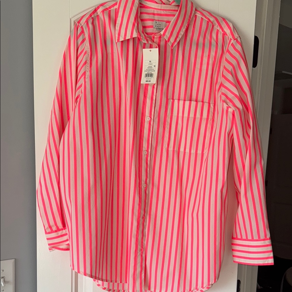 NWT: A New Day Pink and White Striped Button-Up Shirt